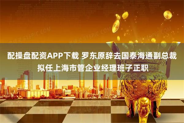 配操盘配资APP下载 罗东原辞去国泰海通副总裁 拟任上海市管企业经理班子正职
